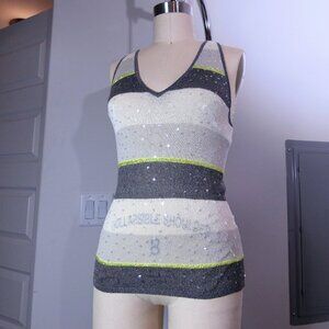 Laundry by Shelli Segal Cream & Grey Sequined Tank Top Size M